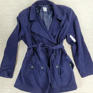 Gap Belted Trench Jacket Womens XXL Navy Blue Cotton Lined Double Breasted thumbnail 1
