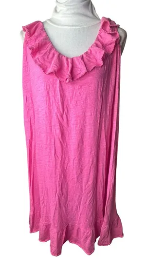 Ralph Lauren sleeveless dress ruffle pink midi size 2X 100% cotton thumbnail 1