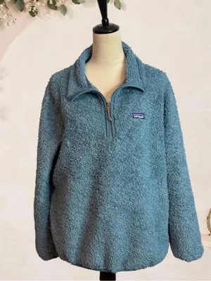 Patagonia Teal Blue Fuzzy Fleece Quarter Zip Pullover Size Large thumbnail 3
