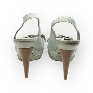 Schutz ❤︎ Retro Slingback Platform Leather Heeled Sandal with Bow ❤︎ Baby Blue thumbnail 4