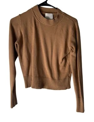 Anna Dani‎ Womens Tan Ribbed Crew Neck Long Sleeve Cropped Sweater M Preppy thumbnail 1