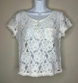 Abercrombie & Fitch Y2K Womens Lace Sheer Top Short Sleeve White Size Small thumbnail 1