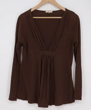 Old Navy Maternity Brown Long Sleeve Deep V-Neck Empire Waist Top Small thumbnail 1