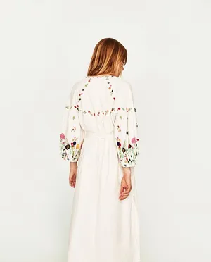 Zara white long floral embroidered tunic (dress) *no sash belt* thumbnail 2