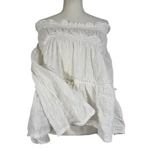 Free People Peasant Top S Ivory Cotton Gauze Off Shoulder Bell Sleeve Boho thumbnail 11