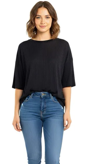 H&M Womens Blouse Sz Medium Black Short Sleeve Gothic Grunge Witchy Vampy Ribbed thumbnail 1