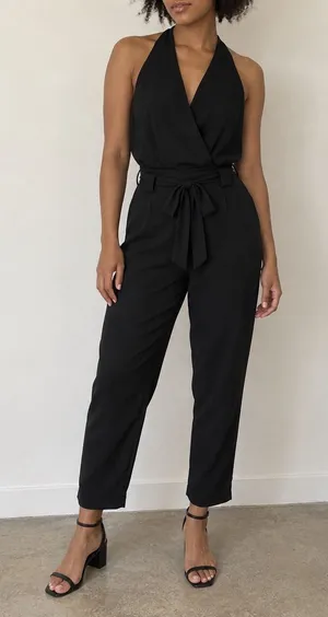Lulus In the City Black Surplice Sleeveless Jumpsuit Small Minimalist thumbnail 1