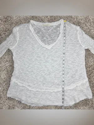 Free People We The Free Ocean Air Hacci Pullover Top Ivory Extra Small XS V-Neck thumbnail 11