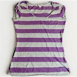 Guess Jeans Baby Tee M Pink Gray Stripe Cotton Fitted Y2K Style Retro Top sexy thumbnail 1