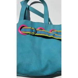 Vintage Polo Ralph Lauren Summer Canvas Tote Bag Purse Pink/Fuchsia & Blue thumbnail 7