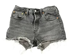 Levis 501 Size 27 Shorts High Rise Button Fly Denim Shorts‎ Washed Black Gray thumbnail 1