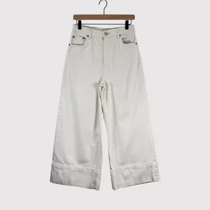 GANNI Womens Jeans White Denim Organic Cotton High Rise Cropped Wide Leg Size 27 thumbnail 2