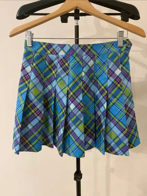 Plaid A-Line Mini Skirt in Blue and Green thumbnail 2