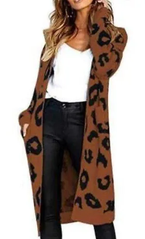 Angashion Leopard black & brown loose fit long outerwear sweater thumbnail 2