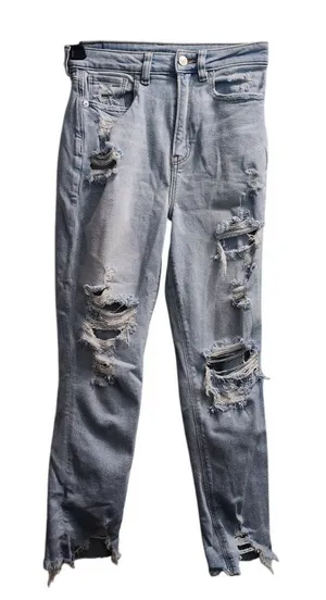 American Eagle‎ Light Wash Distressed High Rise Mom Jeans Ripped Denim Size 2 thumbnail 1