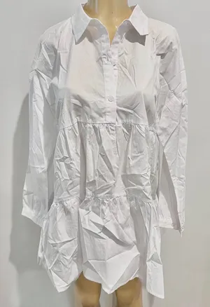 New Mazik Mini Shirtdress Sz M White Long Sleeves Cotton Dress thumbnail 1