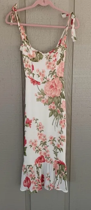 Reformation Nikita Floral Midi Dress Size 0 Wedding Guest Viscose Tie Shoulder thumbnail 1