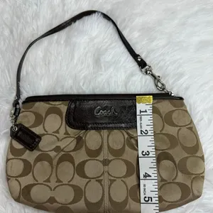 COACH Brown Signature Canvas Mini Purse Wristlet w/ Card Slots thumbnail 8