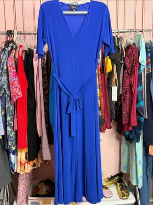MSK Royal Blue Tie Waist V Neck Maxi Dress Short Sleeve Stretch. Size S thumbnail 2