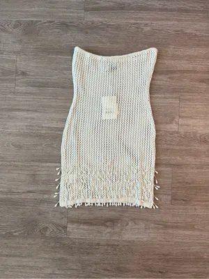 NWT Peppermayo Carpe Diem Crochet Mini Dress in Ivory, Size S/M thumbnail 2