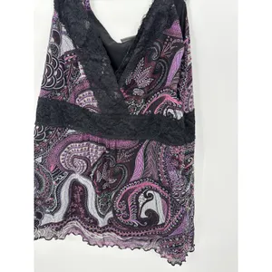 Apt. 9 Y2K Purple‎ Paisley Babydoll Top Sz Lace Trim Size M Fairy Coquette Lettuce Hem thumbnail 4