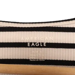 American Eagle Outfitters T-Shirt Women Medium White Black Striped Raglan Sleeve thumbnail 3
