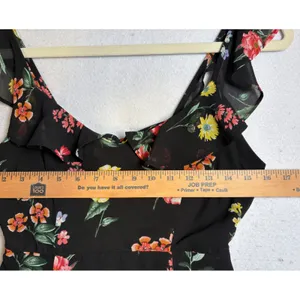 Forever 21 Contemporary Black Floral Maxi Dress Ruffle Tie Back Slit Small thumbnail 10
