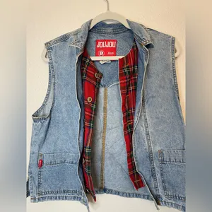 Vintage Denim Y2K Jou Jou‎ Vest Red Plaid Flannel Lining Size S thumbnail 2