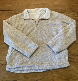 Umgee Women's Beige Fleece 1/4 Zip Mock Neck Pullover Sweatshirt Size L thumbnail 1