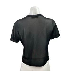 Zara Women's Black Short Sleeve Sheer Mesh Button Down Blouse Shirt Top Size M thumbnail 3