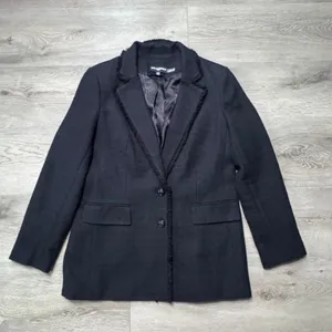 Karl Lagerfeld Paris Womens‎ Fringed Tweed Blazer Black 8 Medium Tailored Jacket thumbnail 1