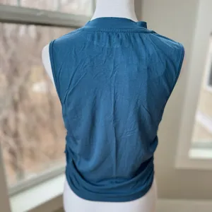CIDER Teal Blue Mockneck Sleeveless Rusched Sides Top NWT Size Large thumbnail 3