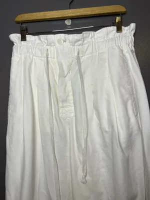 Free People Pants Womens L White Paperbag Tapered Twill Elastic Waist Pockets thumbnail 1