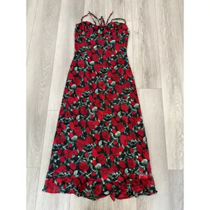 Commense Romantic Cottage Fairy Bulgarian Red Roses Floral Cami Midi Dress NWT L thumbnail 2