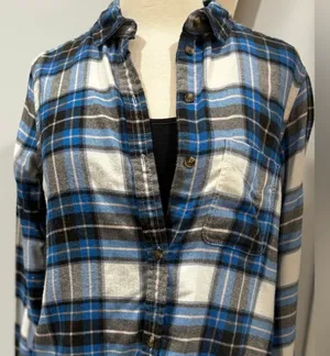 American Eagle Outfitters AHH-MAZINGLY SOFT Boyfriend Fit Blue Flannel Shirt thumbnail 5