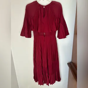 ASOS Pleated Sheer Crop Top Midi Dress Burgundy Size 2 Special Occasion thumbnail 15