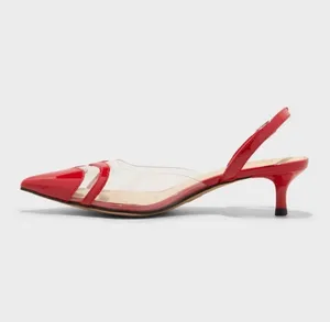 A New Day Red Clear Slingback Heels Kitten Heel Pointed Toe Valentine Y2K Sz 7.5 thumbnail 3