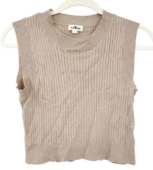 IceBird Womens Minimalist Cozy Ribbed Knit Sweater Vest Knit Tank Top Size S Tan thumbnail 1