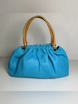 Dulce Brazilian Leather Light Robin Blue Slouchy Satchel Top Handle Hobo Purse thumbnail 2