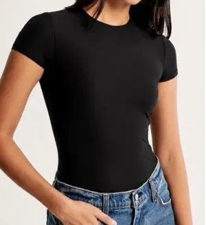 Abercrombie Crewneck Short Sleeve Bodysuit Black Medium thumbnail 1