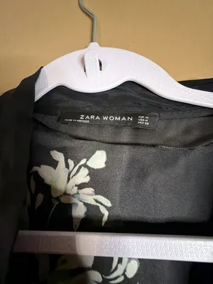 Zara Woman Black Floral Long Sleeve Satin Pajama Style Blouse thumbnail 2
