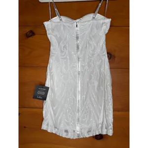 NWT Lulus Aglow with Love Ivory Mesh Sequin Bustier Bodycon Mini Dress Size XS thumbnail 4