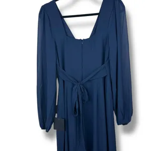 NEW Lulus Tier Elegance Navy Long Sleeve V-Neck Chiffon Tiered Maxi Dress Medium thumbnail 8