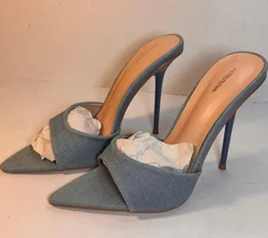 Pretty Little Thing Denim Heel Mule Sandals casual classic summer party style thumbnail 4