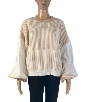 Indikah Women's M Pullover Sweater Striped Crewneck Long Ballon Sleeve Oversized thumbnail 1