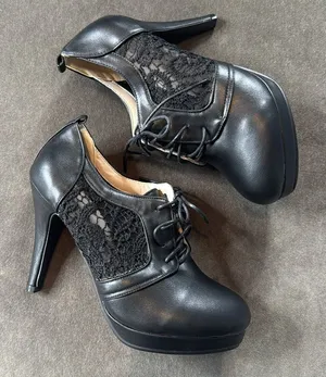 Women’s Black High Heel Lace Up Booties with Lace Detail EU40 Size 9/9.5 US NEW thumbnail 1