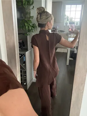 SHEIN Women's Dark Brown Short-Sleeve Jumpsuit Two Piece (Size Small) thumbnail 2