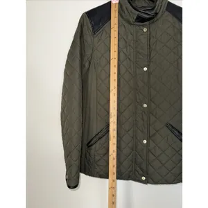 Ralph Lauren Black Women's Medium Zip Pocket Button Diamond Quilted Field Jacket thumbnail 7