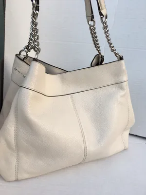 Coach Lexy Floral Pebble Leather Chain Shoulder Bag Purse Cream Flowers Large thumbnail 7