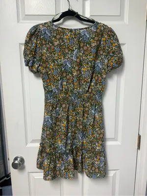 BeBop Olive Floral Short Sleeve Dress with Blue & Yellow Blooms thumbnail 5